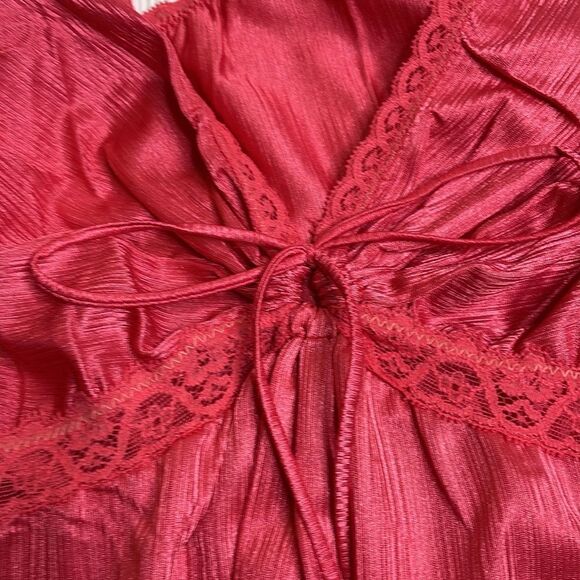 70s Vintage Nylon and Lace vneck Maxi Sleep dress pink medium large - Picture 5 of 8